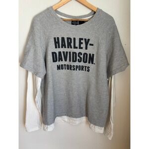 Harley-Davidson Motorsports Grey White Layered Long Sleeve Shirt Mens Large L